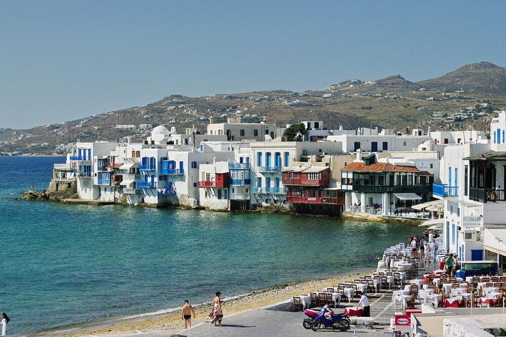 little venice venice mykonos greece colorful houses near the sea