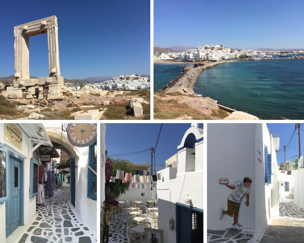 Portara, the Gate of Apollo, view of Chora, the capital of Naxos and its narrow streets