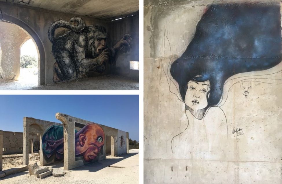 Street art in a disused hotel on Naxos in the Cyclades