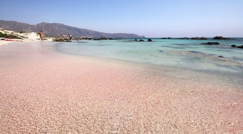 Elafonissi beach in Crete, Greece. Pink sand and blue sea