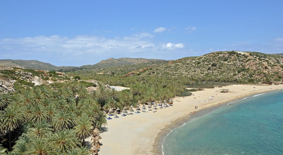 the beach and palm grove of Vai in Crete