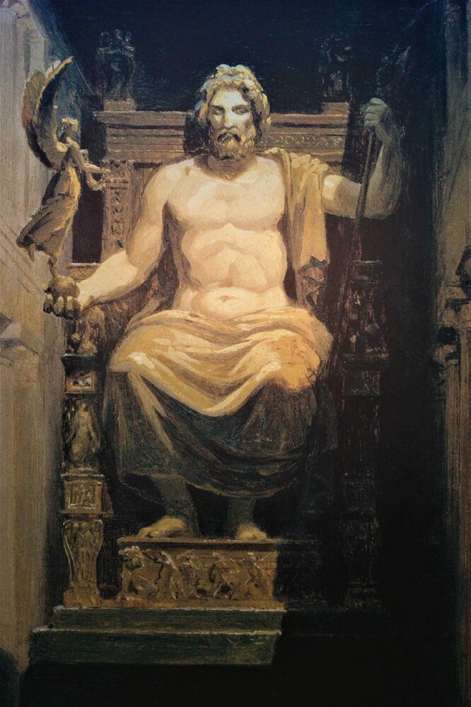 God Zeus, painting of the statue at Olympia