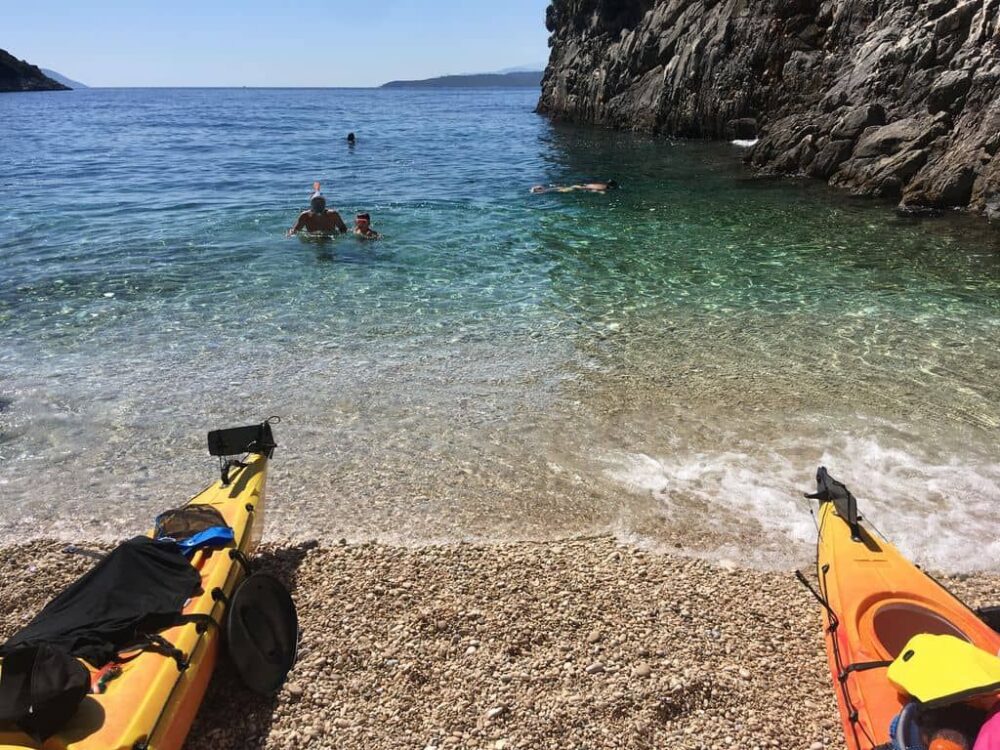 Snorkeling at Lefkada, a small isolated pebble beach, accessible by canoe.  