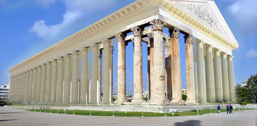 Probable view of the Olympieion in its AD 129 state, incorporating the surviving columns and entablature fragments.