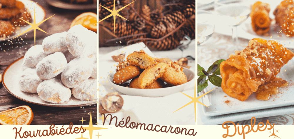 Christmas cakes in Greece: Kourabiedes, Melomakarona, diples...
