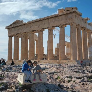 children visiting the Athens Acropolis