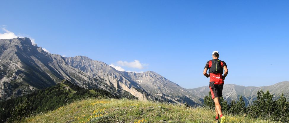 Ultratrail on Mount Olympus in June in Greece, a foot race on the mountain of the gods