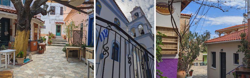 Manolates, mountain village in Samos, cobbled streets and typical houses