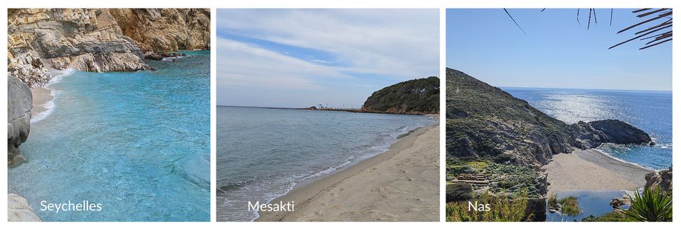 Beaches in Ikaria: Seychelles, Mesakti and Nas beach with its temple