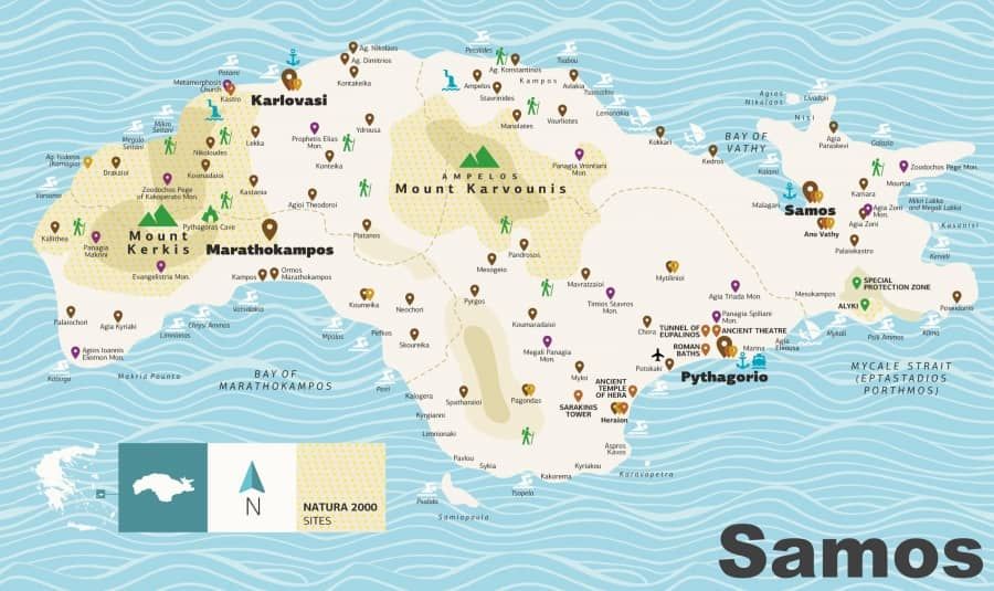 tourist map of Samos in Greece