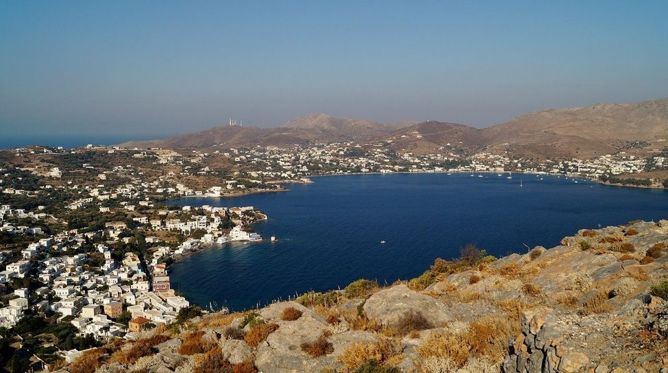View of a bay on the island of Leros in Greece