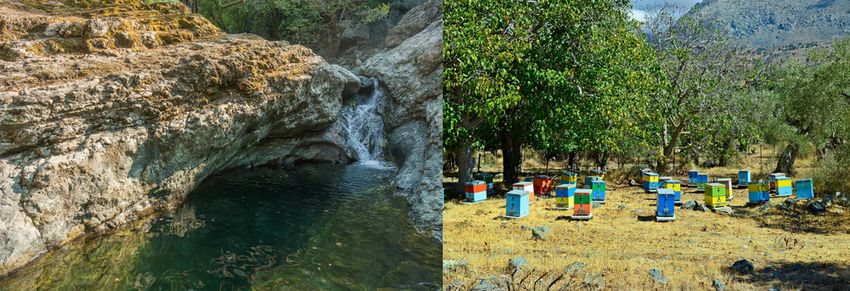 Waterfall and beehives in Samothrace, Greece