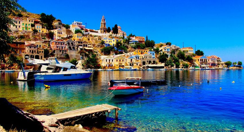 The port of Emborio in Chalki, Greece